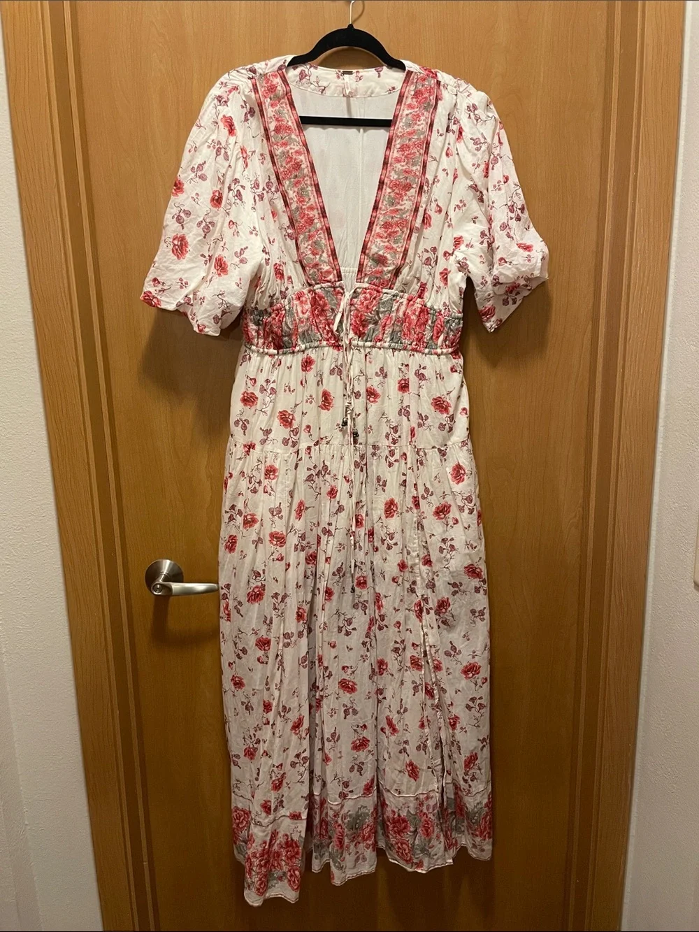 Free People White Maxi Dress with Red Floral Print